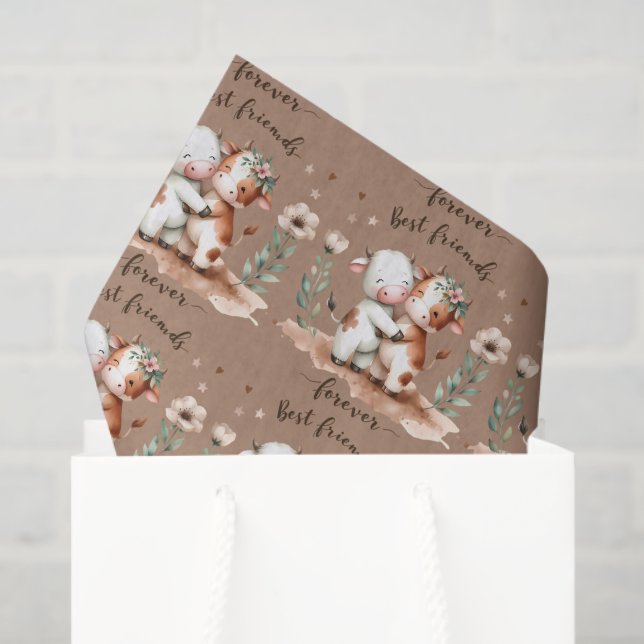 Niedliche Kuh Die besten Freunde Umarmung Kunst un Seidenpapier (Geschenktüte)