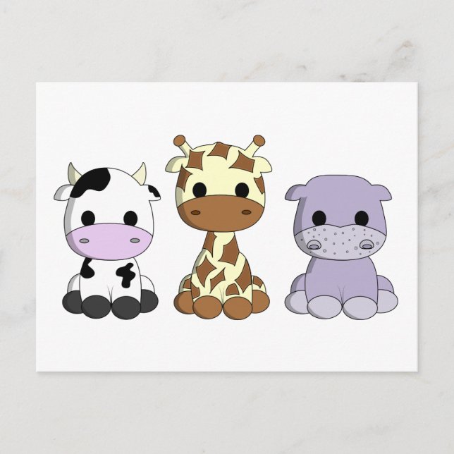Niedliche Kuh-Giraffe Hippo-Cartoon Kinder Postkar Postkarte (Vorderseite)