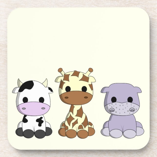 Niedliche Kuh-Giraffe Hippo-Cartoon Untersetzer (Vorderseite)