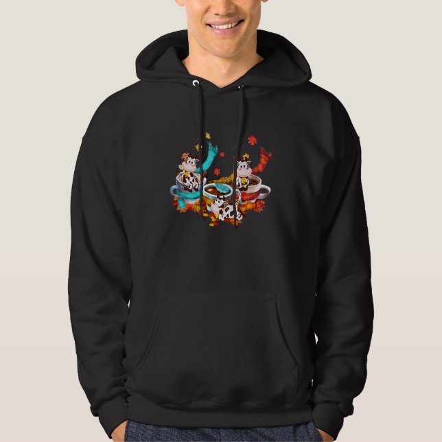 Niedliche Kuh Herbstleaf und Coffeeshütte Lieben Hoodie (Vorderseite)