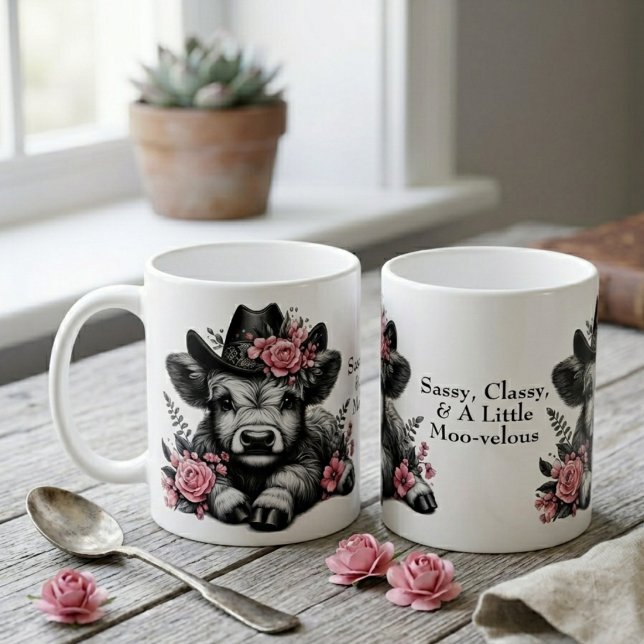 Niedliche Kuh-Hühnerkuh mit Text Kaffeetasse (Von Creator hochgeladen)