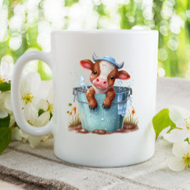 Niedliche Kuh in einem Eimer Monogram Farm Persona Kaffeetasse