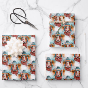 Niedliche Kuh in einem Schlitten Geschenkpapier Set