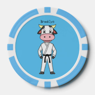 Niedliche Kuh in Kung Fu Anzug Cartoon Pokerchips