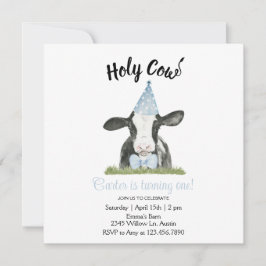 Niedliche Kuh mit Blue Party Hut & Bow Krawatte Ei