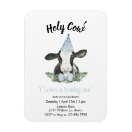 Niedliche Kuh mit Blue Party Hut & Bow Krawatte Ei Magnet