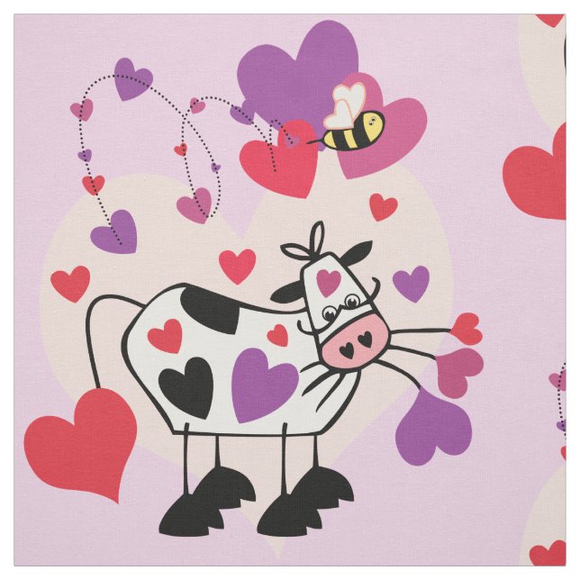 Niedliche Kuh mit Herzmuster Grafik Stoff (Muster)