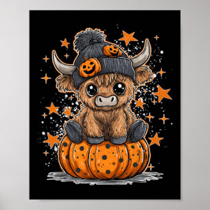 Niedliche Kuh mit Pumpkin Spooky Jahreszeit Retro Poster