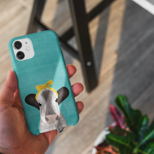 Niedliche Kuh mit Schleife Türkisblau iPhone 15 Hülle
