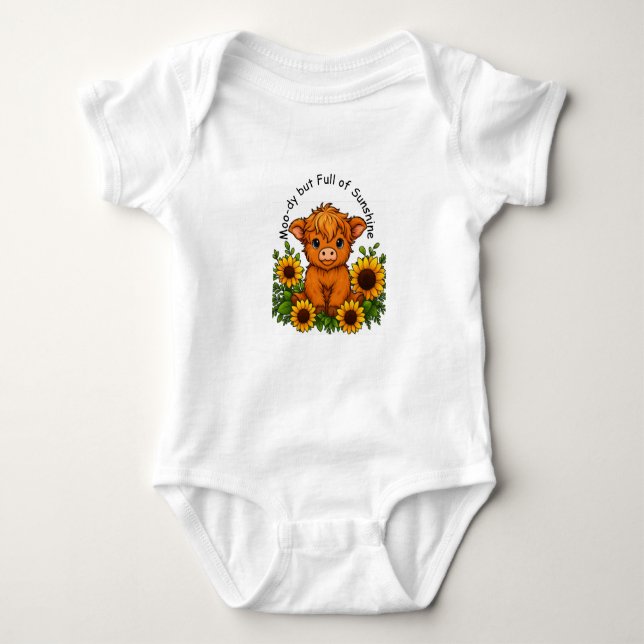 Niedliche Kuh mit Sonnenblumen Baby Strampler (Vorderseite)