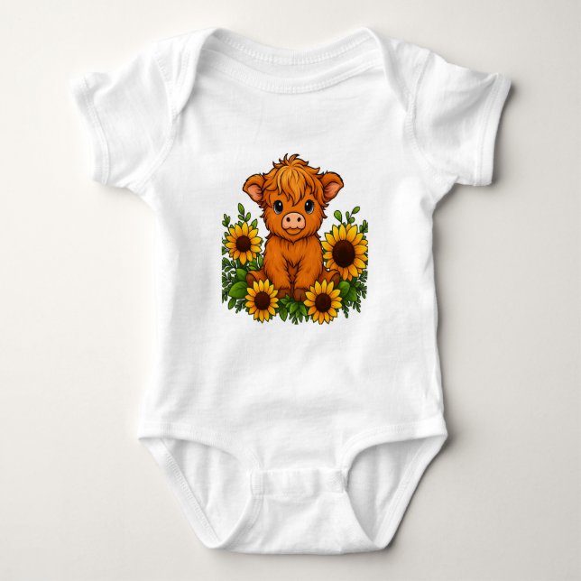 Niedliche Kuh mit Sonnenblumen Baby Strampler (Vorderseite)