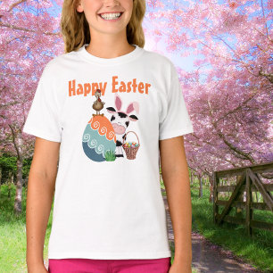 Niedliche Kuh, Rooster, bunter Eier, Happy Oster T-Shirt