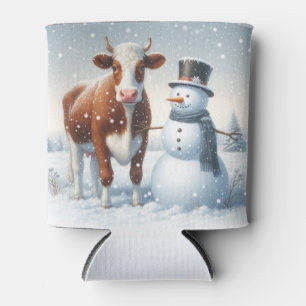 Niedliche Kuh & Schneemann im Winterfeld Dosenkühler