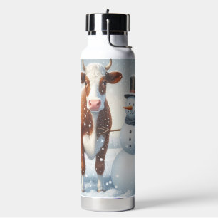 Niedliche Kuh & Schneemann im Winterfeld Trinkflasche