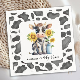 Niedliche Kuh Sonnenblumen Farm Animal Calf Baby D Serviette