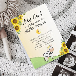Niedliche Kuh Sonnenblumen Farm Baby Dusche Einladung