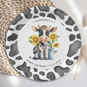 Niedliche Kuh Sonnenblumen Moderne, einfache Farm  Pappteller