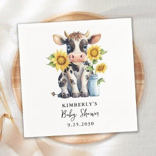Niedliche Kuh Sonnenblumen Moderne, einfache Farm Serviette
