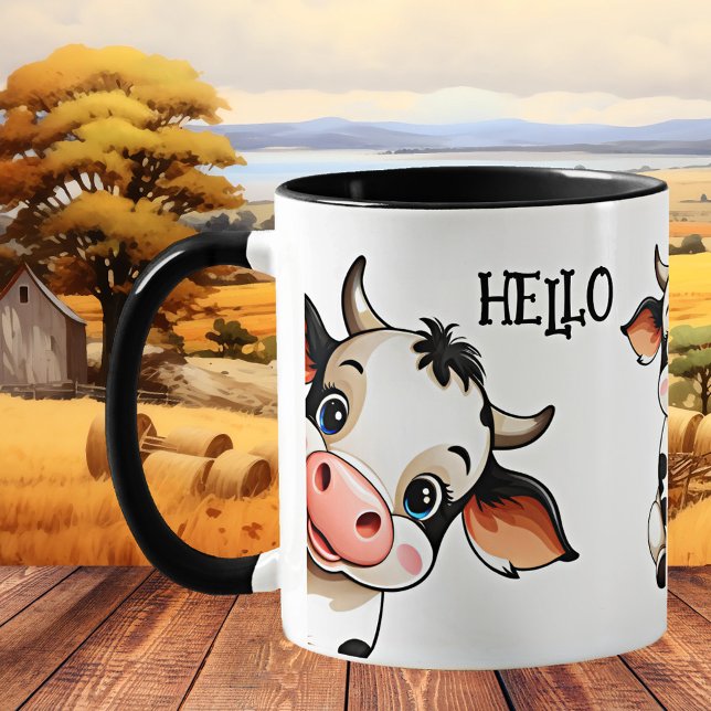 Niedliche Kuh-Tasse Kaffeetasse (Mug featuring cute cows. A very simple and funny mug, just say hello - cute gift for children)