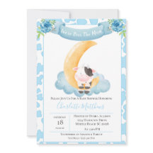 Niedliche Kuh über dem Mond Blue Baby Dusche