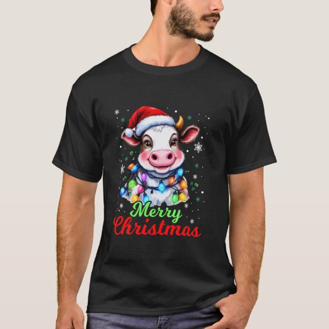 Niedliche Kuh Weihnachtsbeleuchtung Kinder Farm Ti T-Shirt (Vorderseite)