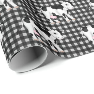 Niedliche Kühe auf Gingham Geschenkpapier