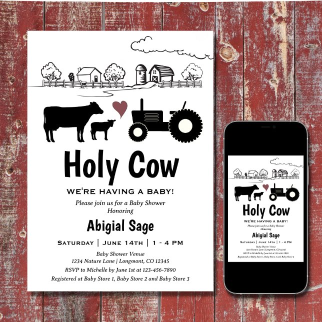 Niedliche Kühe und Traktorandendusche Einladung (Cute Cows and Tractor Country Farm Baby Shower Invitation)