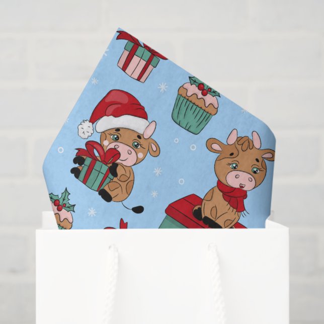 Niedliche Kühe Weihnachtsferien Winter Modernes Mu Seidenpapier (Geschenk Tasche)