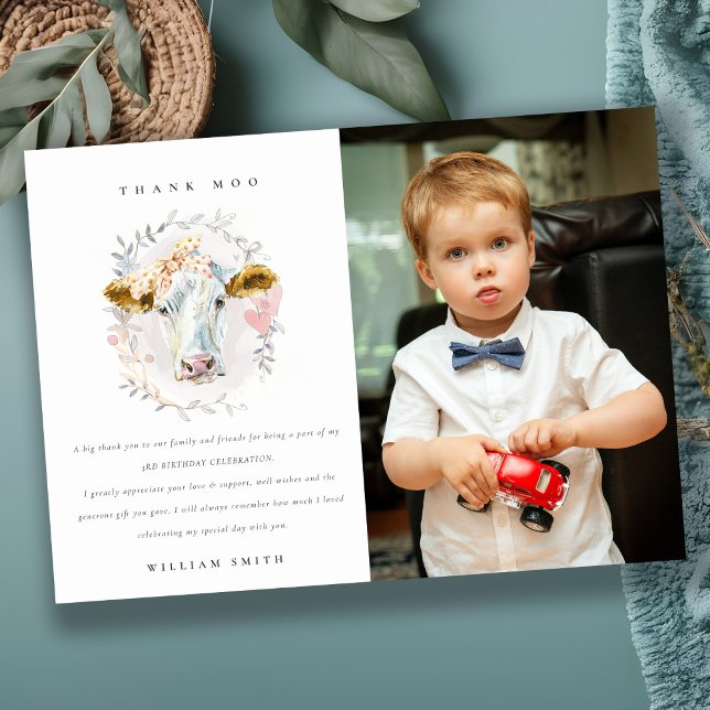 Niedliche Kuhfarm Kinder Foto jedes Alter Geburtst Dankeskarte (Von Creator hochgeladen)