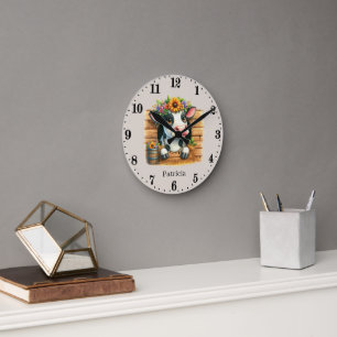 Niedliche Kuhliebhaber geben Namen Runde Wanduhr