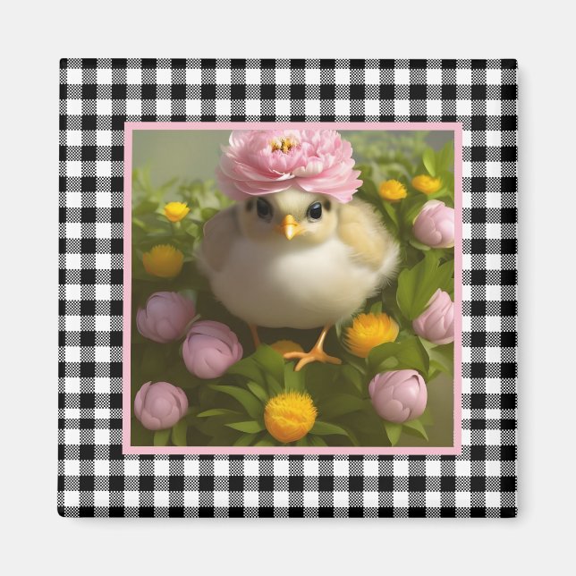 Niedliche Küken und Blume Ostern Magnet (Vorne)