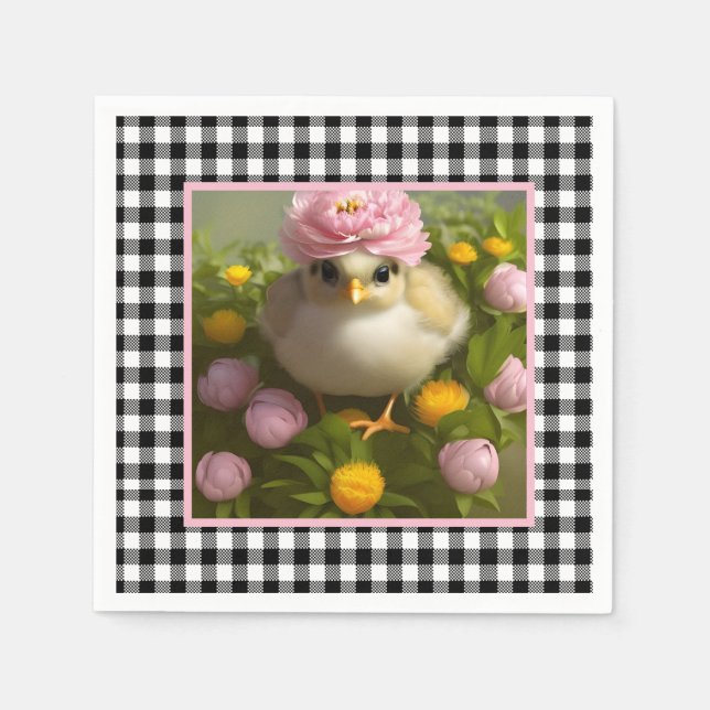Niedliche Küken und Blume Ostern Serviette (Vorderseite)