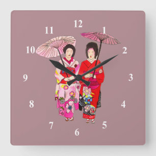 niedliche Kunst von Geisha Quadratische Wanduhr