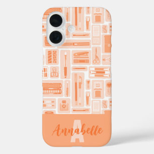 Niedliche Kunstelemente Peach Orange Muster Monogr iPhone 16 Hülle