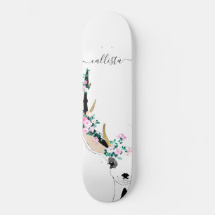 Niedliche Künstlerische Rosa Blumentierdarstellung Skateboard