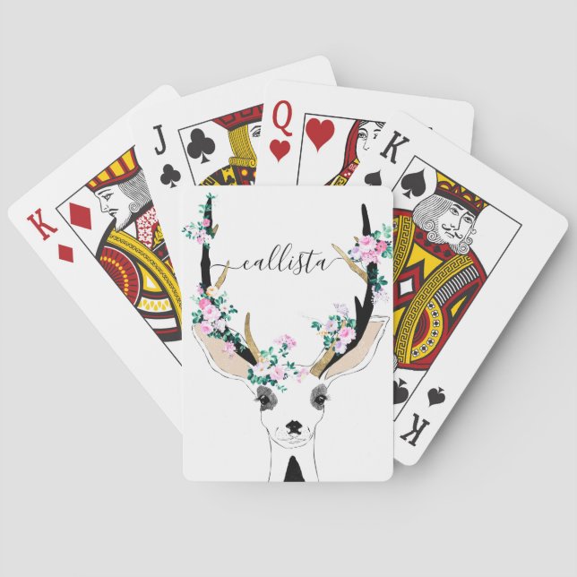 Niedliche Künstlerische Rosa Blumentierdarstellung Spielkarten (Rückseite)