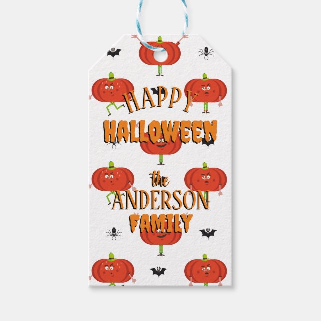 Niedliche Kürbis, Spinne und Fledermausmuster Geschenkanhänger (Vorderseite)