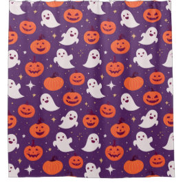 Niedliche Kürbis und Geister Duschvorhang