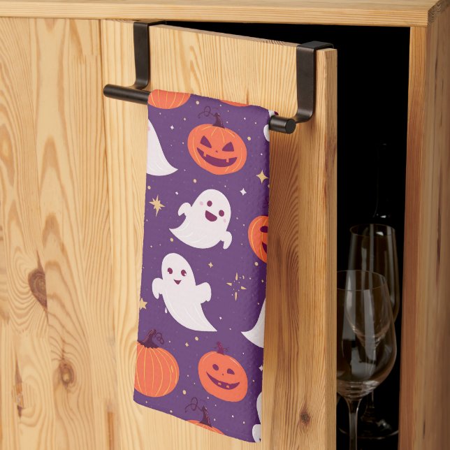 Niedliche Kürbis und Geister Geschirrtuch (Drittel gefaltet)