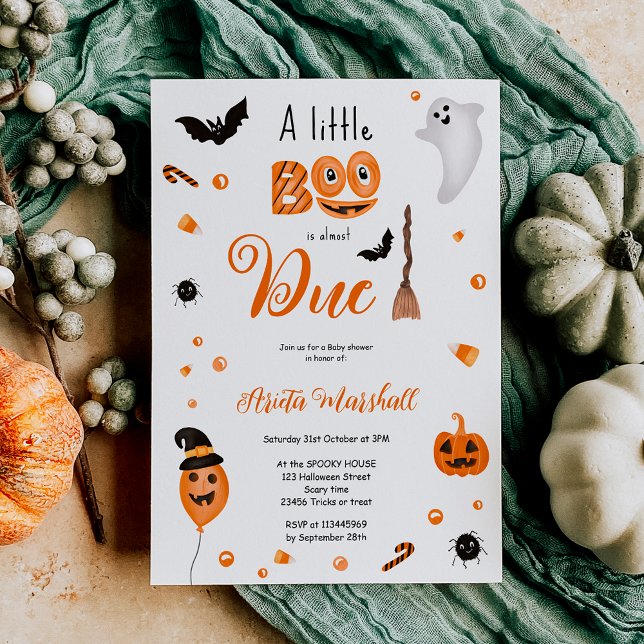 Niedliche Kürbisbrunnendusche Einladung (Cute pumpkin Boo Halloween baby shower Invitation)