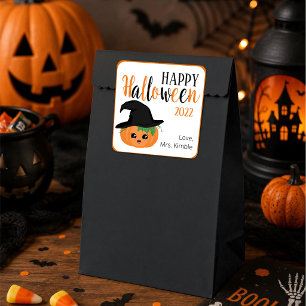 Niedliche Kürbiskeule-Halloween-Aufkleber & Labels Quadratischer Aufkleber