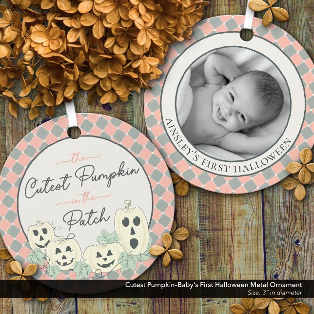 Niedliche Kürbiskinderfarbe Ornament Aus Metall (Cutest Pumpkin–Baby's First Halloween Photo Keepsake)
