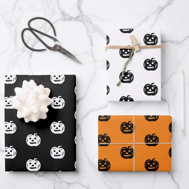 Niedliche Kürbislaterne Halloween Geschenkpapier Set (Vorderseite)