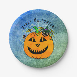 Niedliche Kürbisspinne Hexenzunge Halloween-Party Pappteller