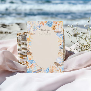 Niedliche Küstenschiffe und Meerestiere Dankeskarte