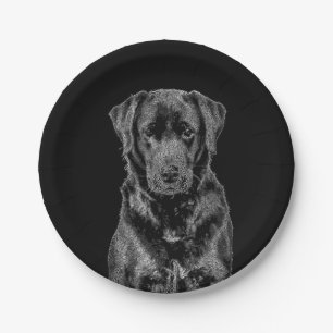 Niedliche Labrador Black Dog Puppy Pet Sketch Pappteller