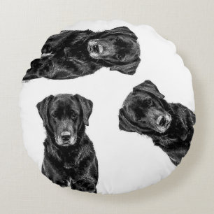 Niedliche Labrador Black Dog Puppy Pet Sketch Rundes Kissen