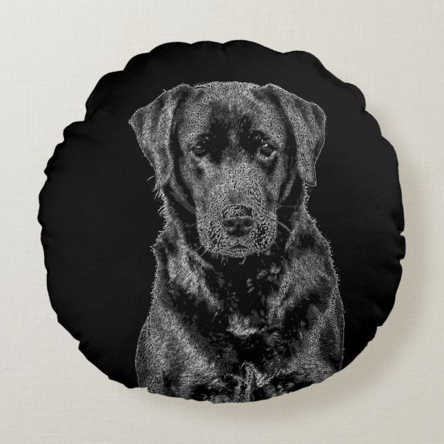 Niedliche Labrador Black Dog Puppy Pet Sketch Rundes Kissen (Vorderseite)
