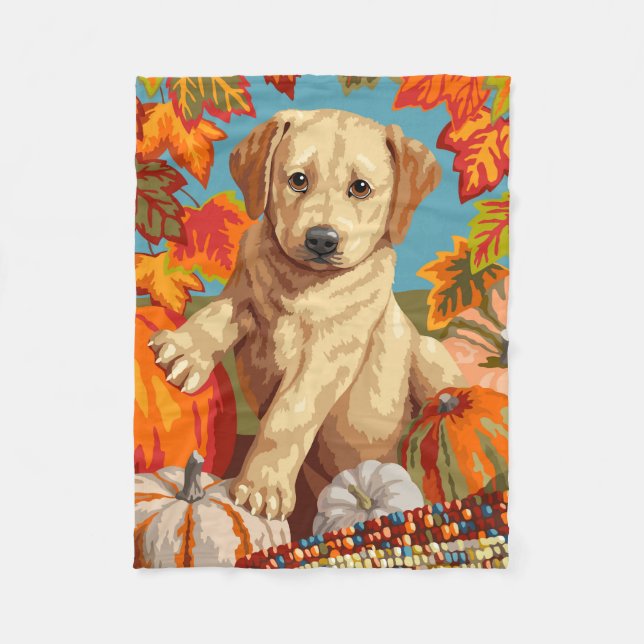 Niedliche Labrador Retriever Welpe Herbsternte Fleecedecke (Vorderseite)