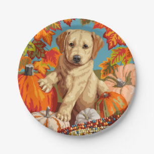 Niedliche Labrador Retriever Welpe Herbsternte Pappteller